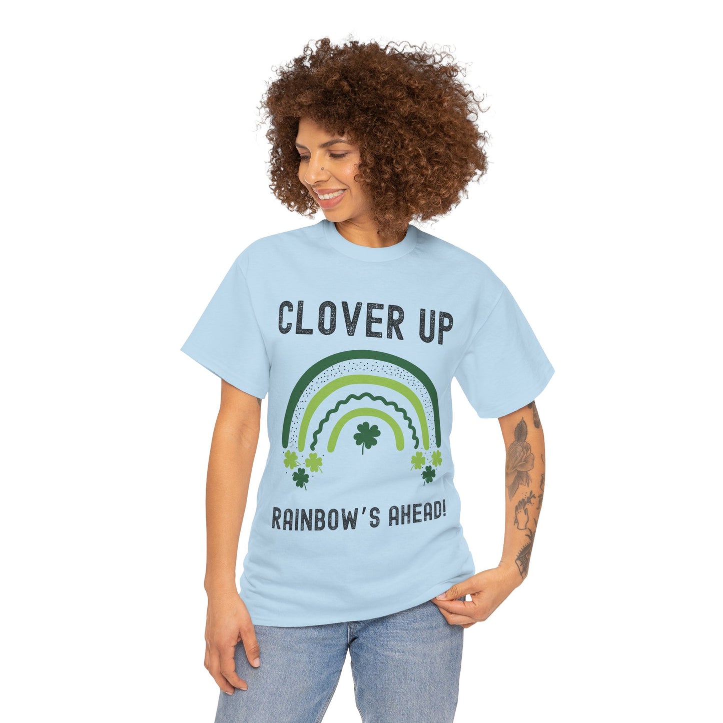 Clover Up, Rainbow's Ahead - Unisex Heavy Cotton Tee - St. Patrick's Day Shirt