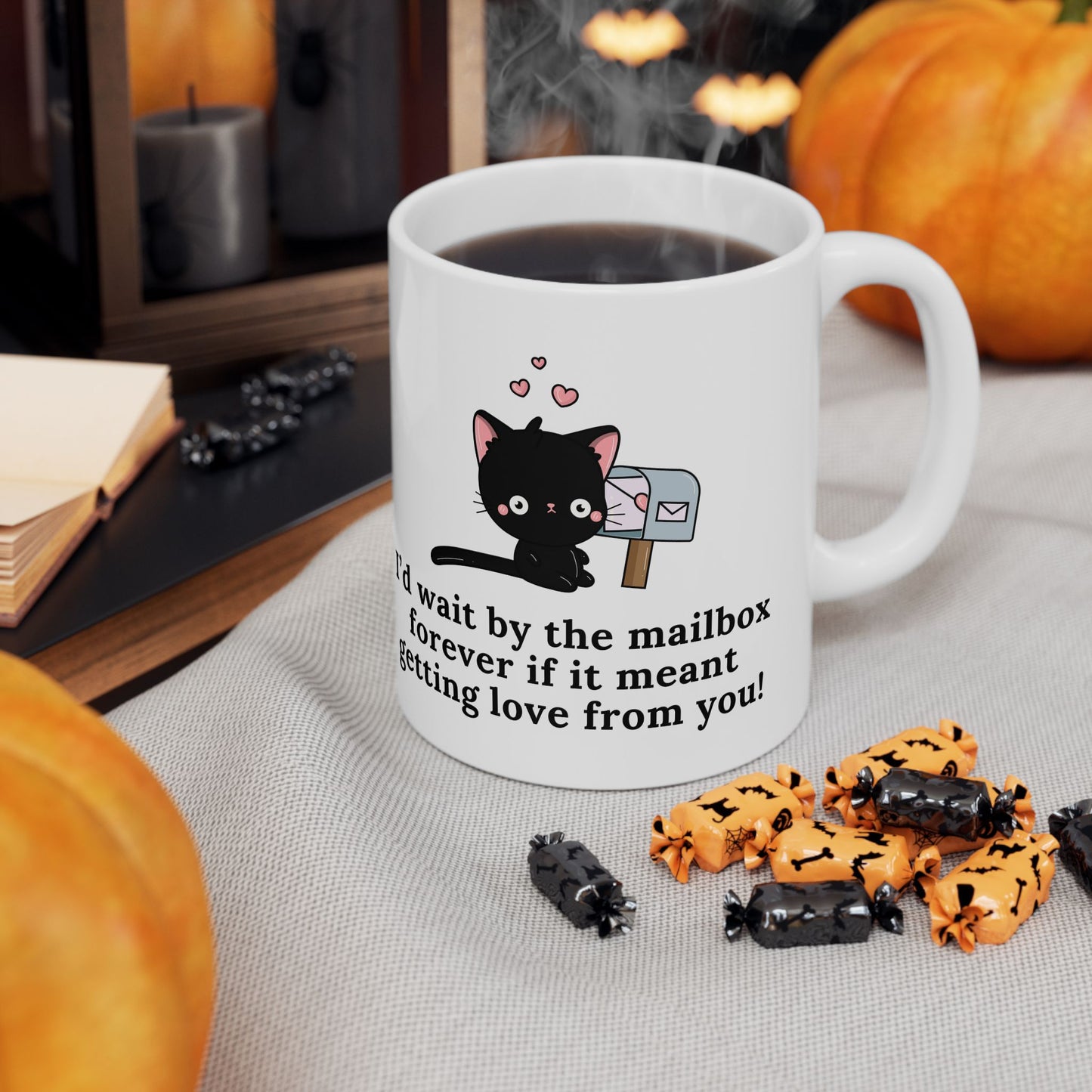 Cute Cat Lover’s Mug – 'I’d Wait by the Mailbox Forever' | 11oz Ceramic Cup