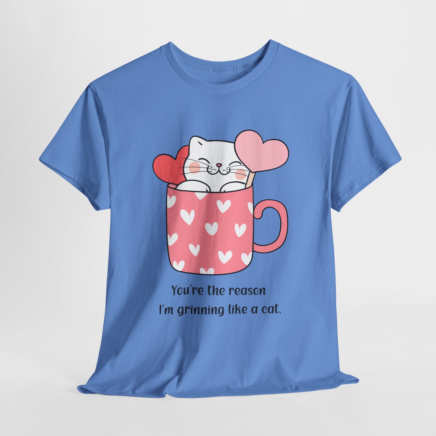 Cute Cat Love Unisex Heavy Cotton Tee - You're the Reason I’m Grinning Like a Cat!