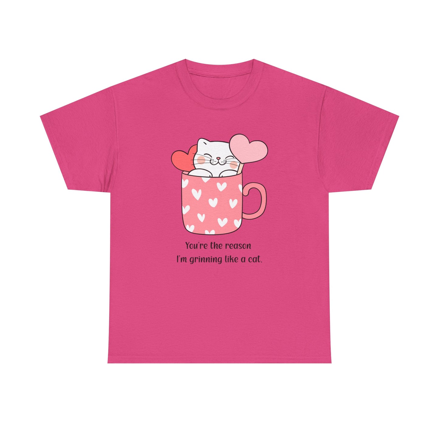 Cute Cat Love Unisex Heavy Cotton Tee - You're the Reason I’m Grinning Like a Cat!