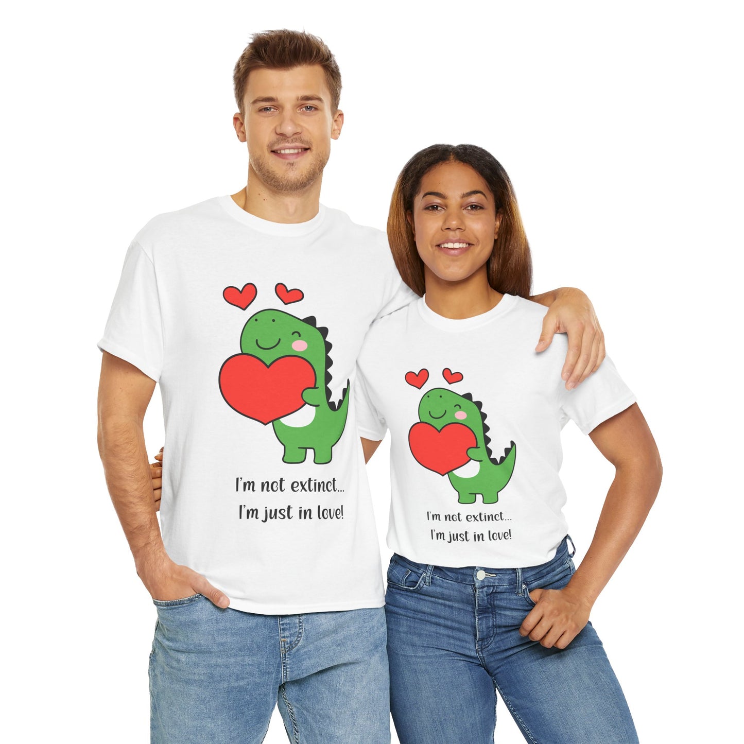 Dinosaur Love Unisex Heavy Cotton Tee - Cute Graphic Tee for Valentine's Day