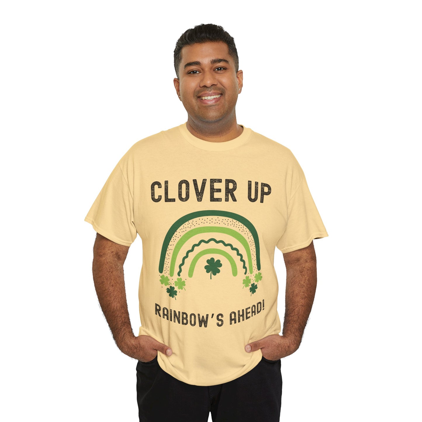 Clover Up, Rainbow's Ahead - Unisex Heavy Cotton Tee - St. Patrick's Day Shirt