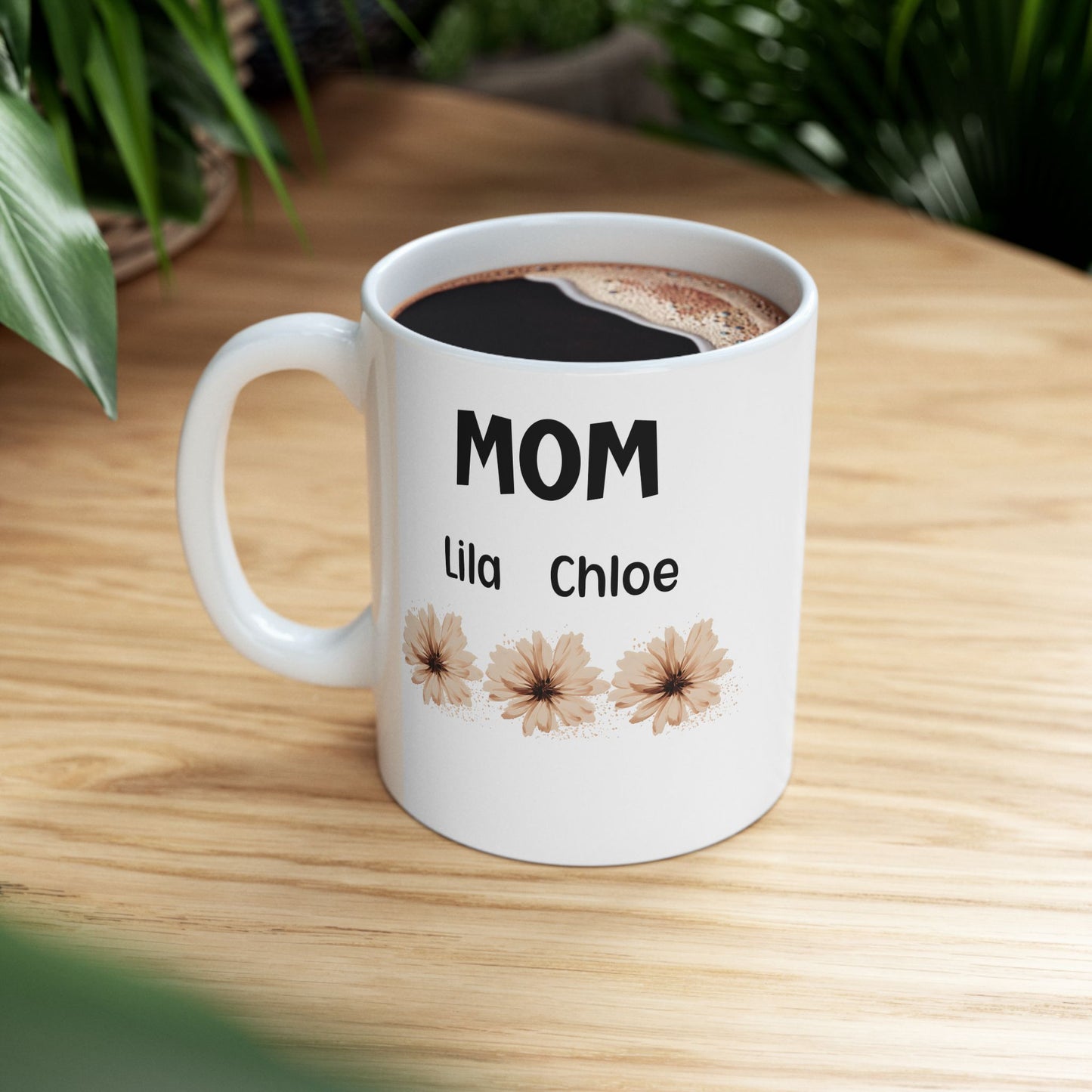 Personalized Floral Ceramic Mug with Kids' Names – The Perfect Gift for Mom