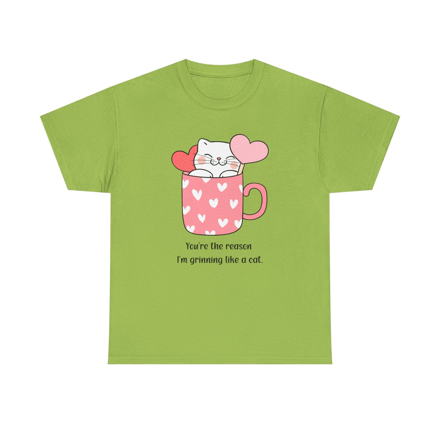 Cute Cat Love Unisex Heavy Cotton Tee - You're the Reason I’m Grinning Like a Cat!