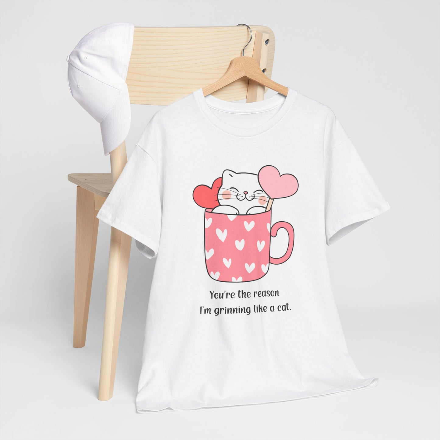 Cute Cat Love Unisex Heavy Cotton Tee - You're the Reason I’m Grinning Like a Cat!