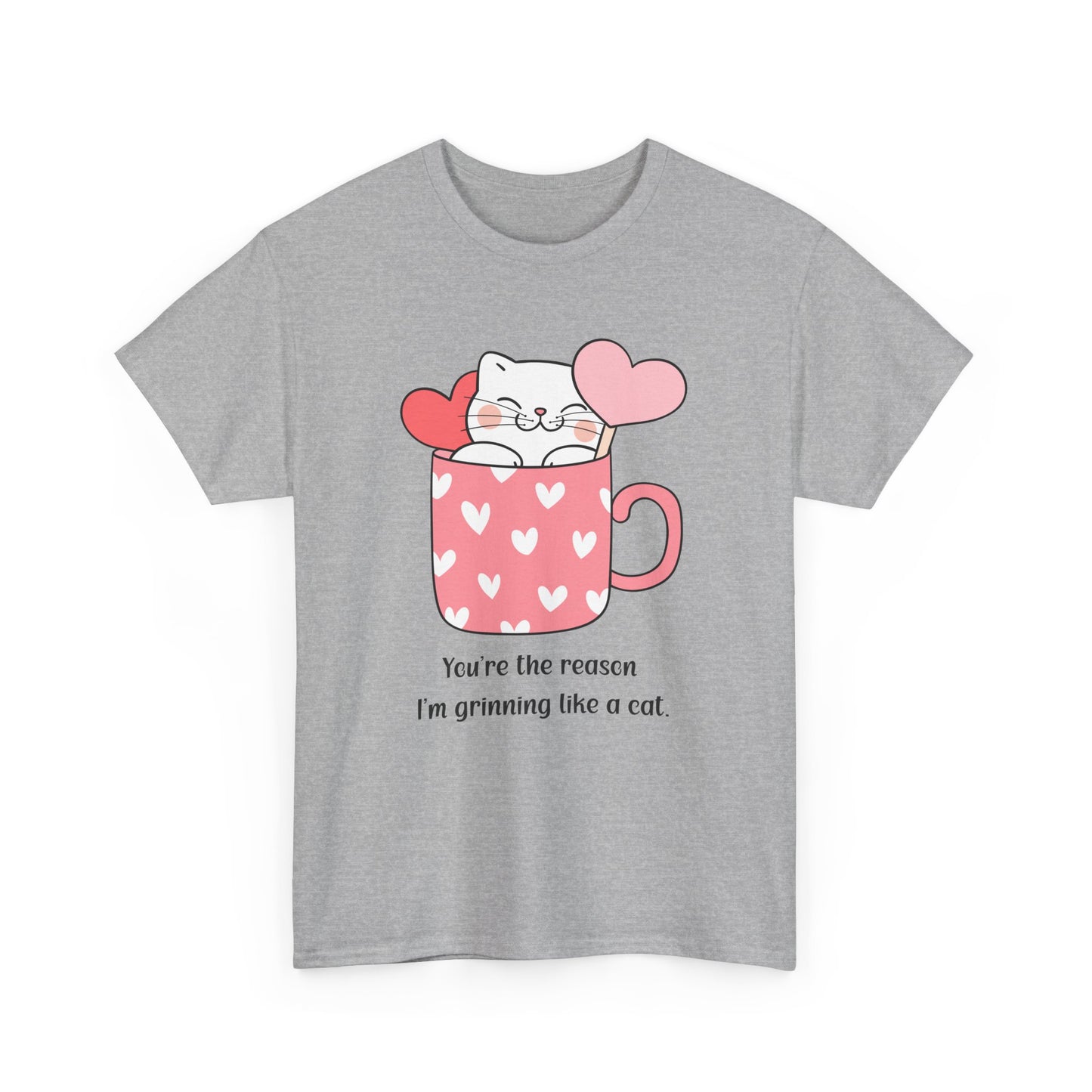 Cute Cat Love Unisex Heavy Cotton Tee - You're the Reason I’m Grinning Like a Cat!