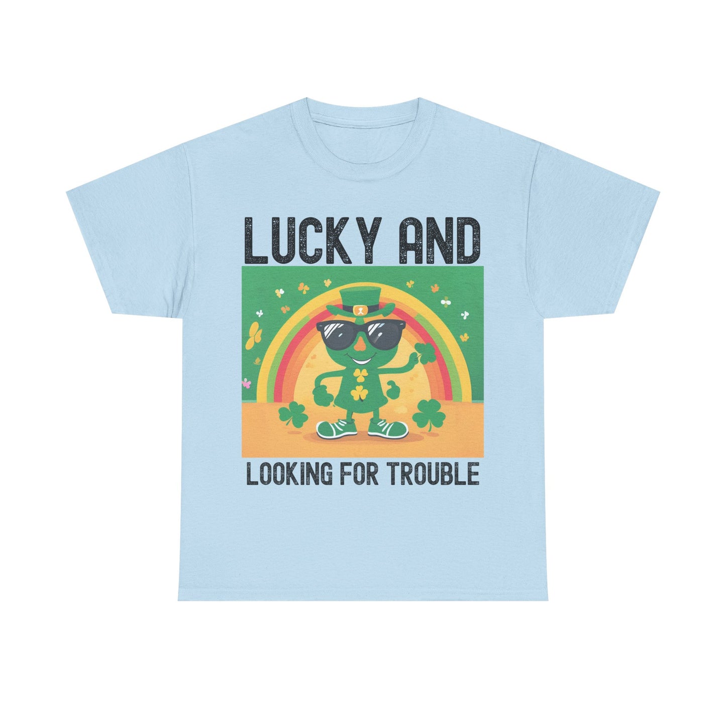 Lucky and Looking for Trouble Unisex Heavy Cotton Tee - Perfect for St. Patrick's Day Fun!