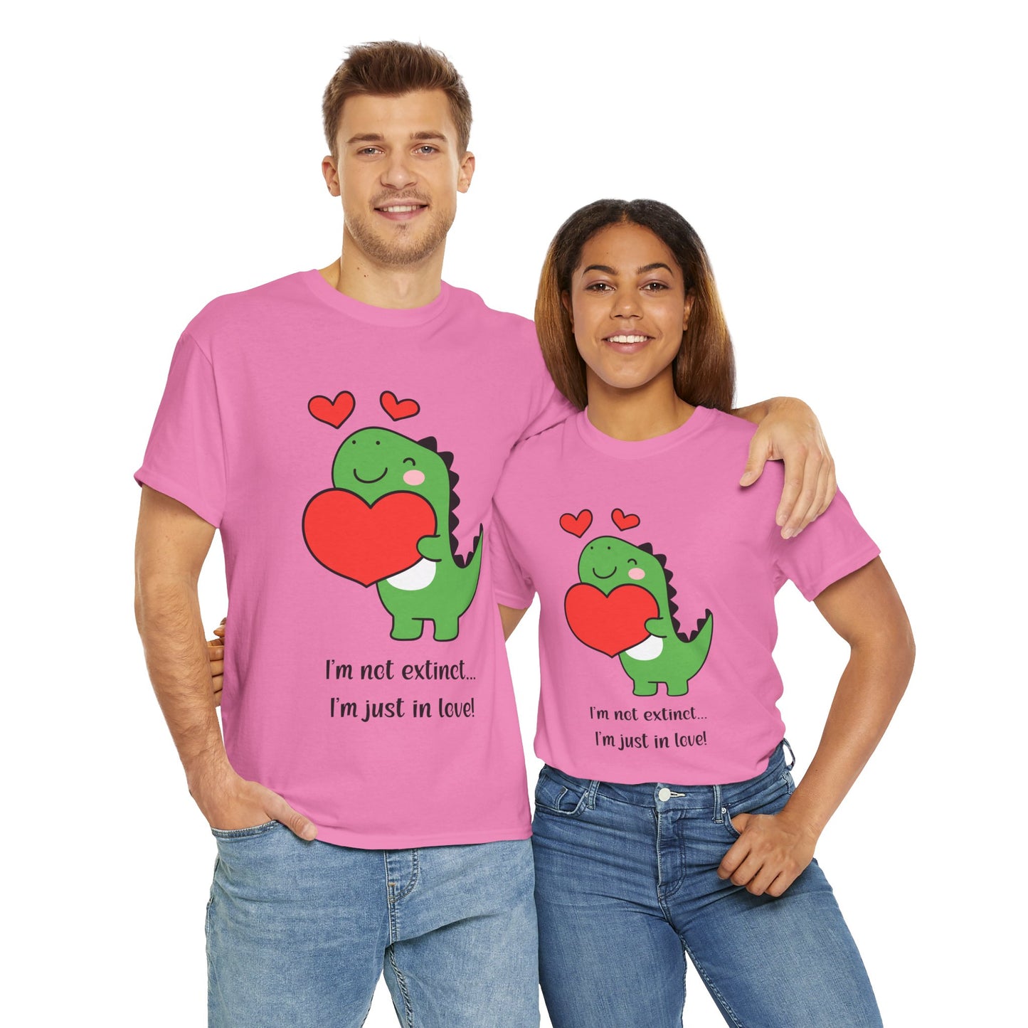 Dinosaur Love Unisex Heavy Cotton Tee - Cute Graphic Tee for Valentine's Day