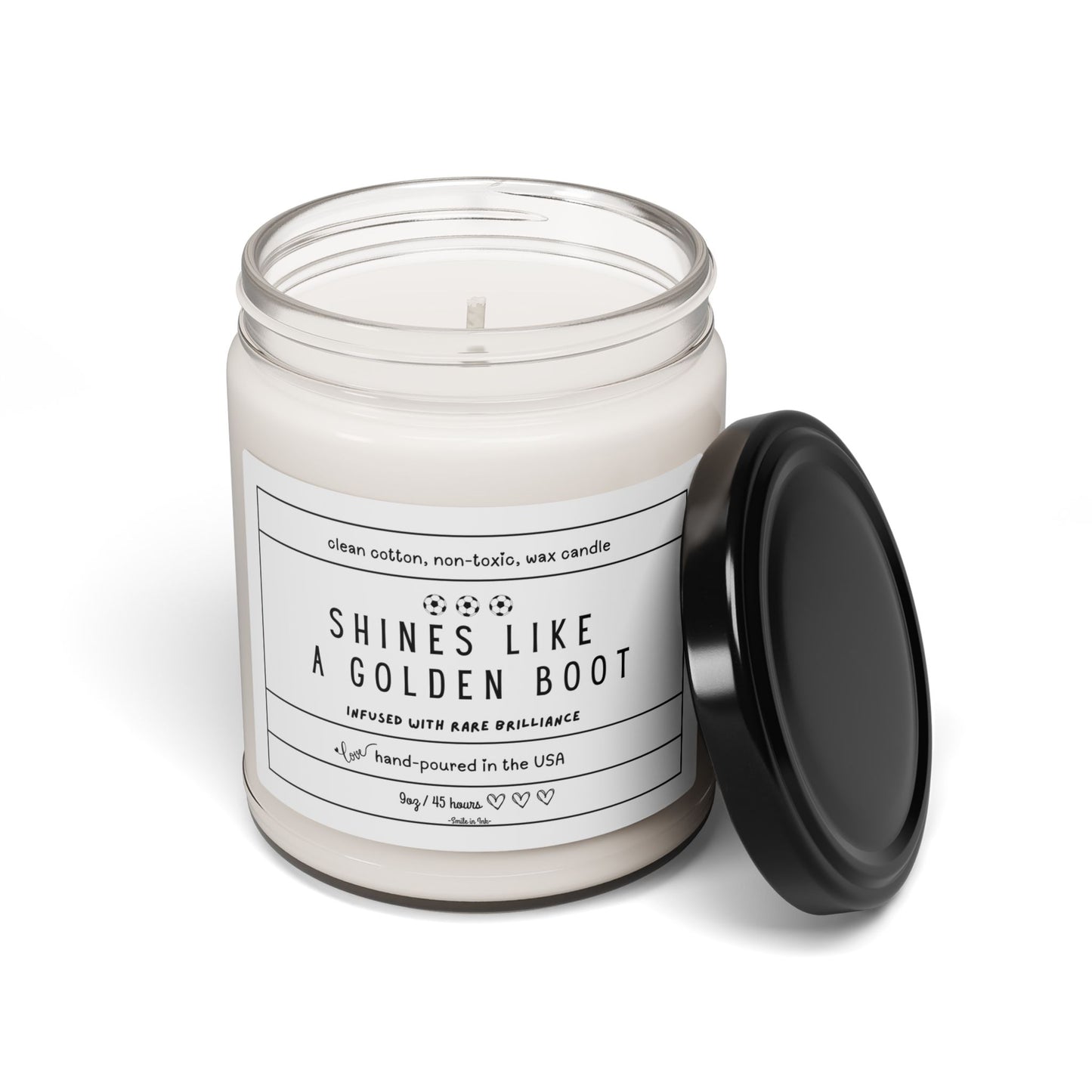 Shines like a golden boot – Infused with rare brilliance. Scented Soy Candle, hand-poured, 9oz