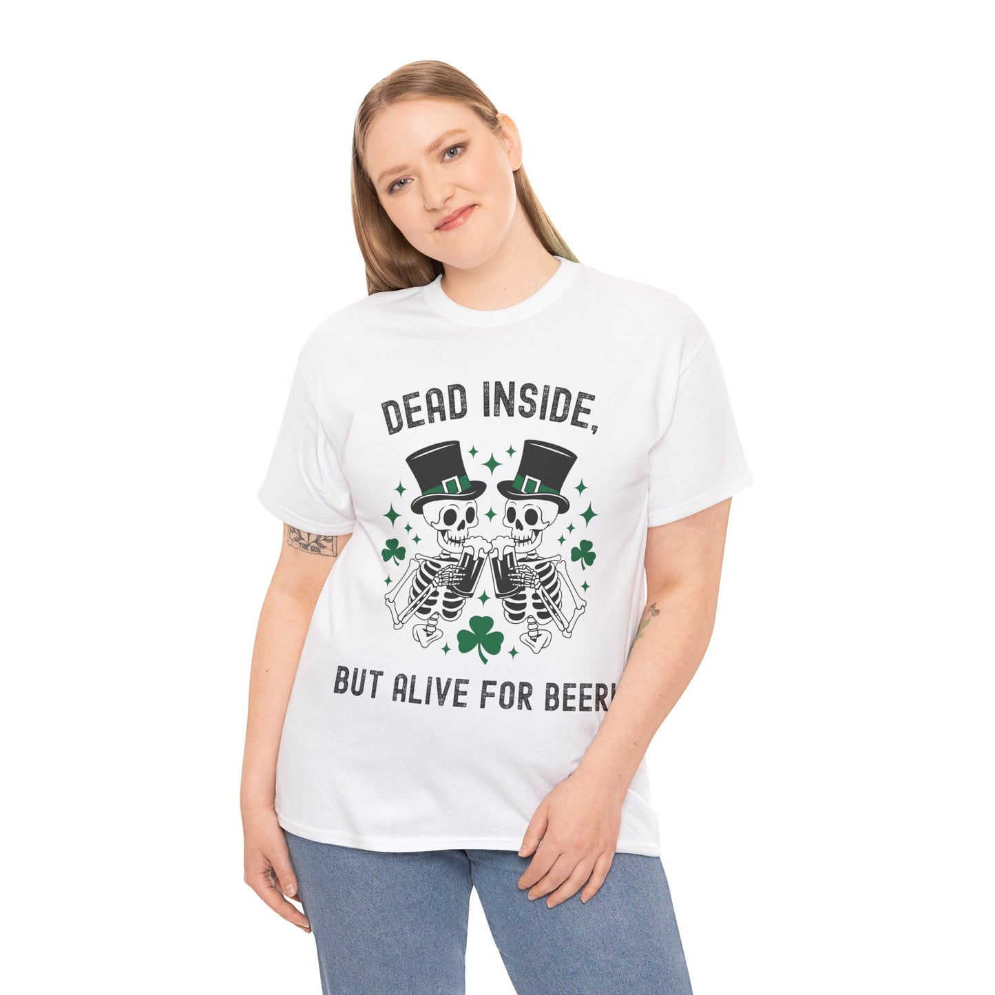 Dead Inside, But Alive For Beer! Skeleton Beer Unisex Heavy Cotton Tee