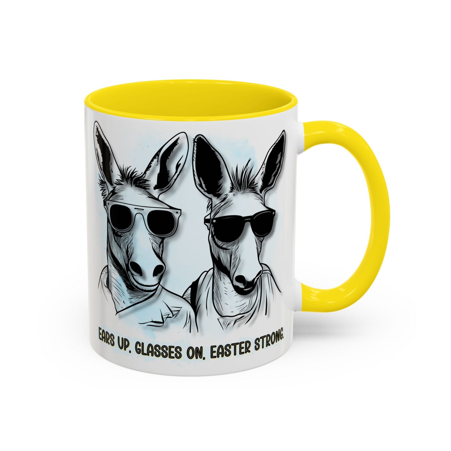 🐰✨ “Ears Up, Glasses On, Easter Strong” Accent Coffee Mug (11, 15oz)