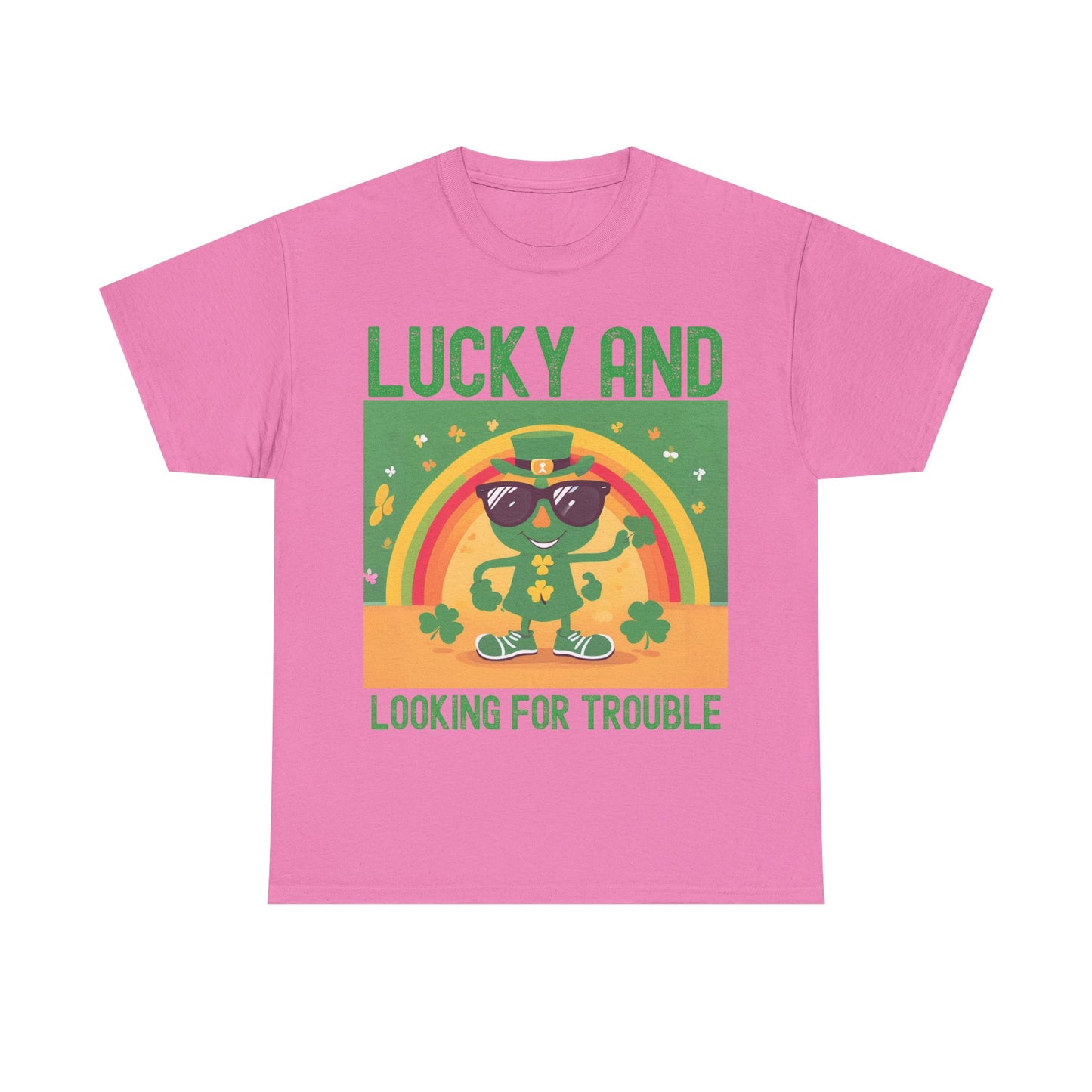 Lucky and Looking for Trouble Unisex Heavy Cotton Tee - Perfect for St. Patrick's Day Fun!