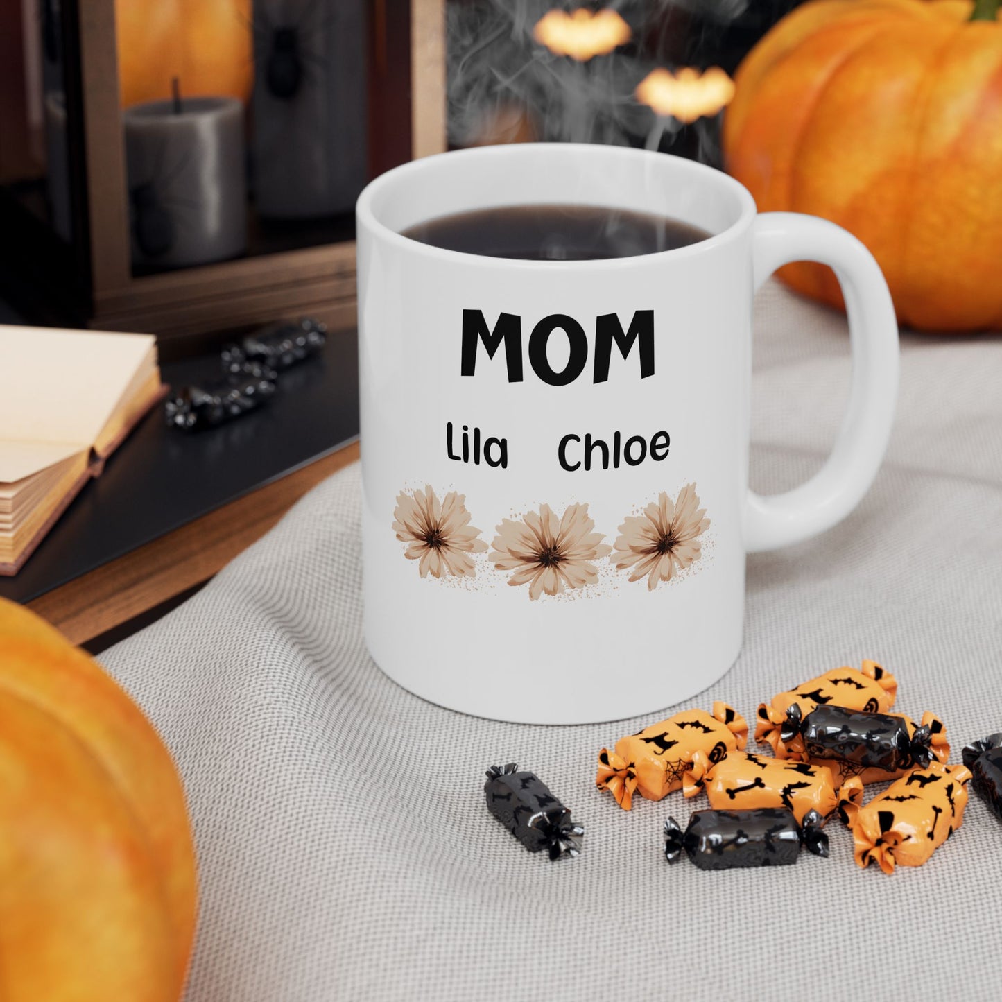 Personalized Floral Ceramic Mug with Kids' Names – The Perfect Gift for Mom