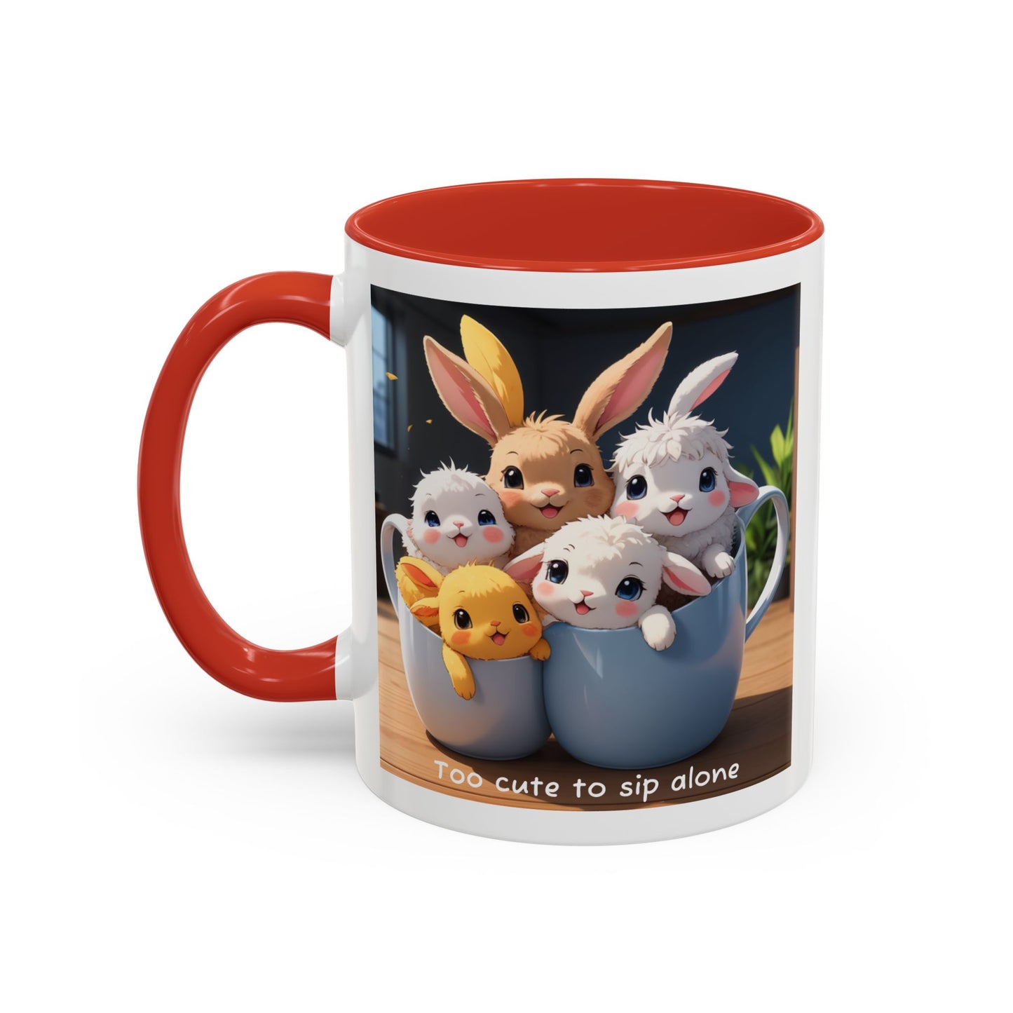 Some Bunnies in a Cup – Cute Anime Mug (Accent Colors) - Accent Coffee Mug (11, 15oz)