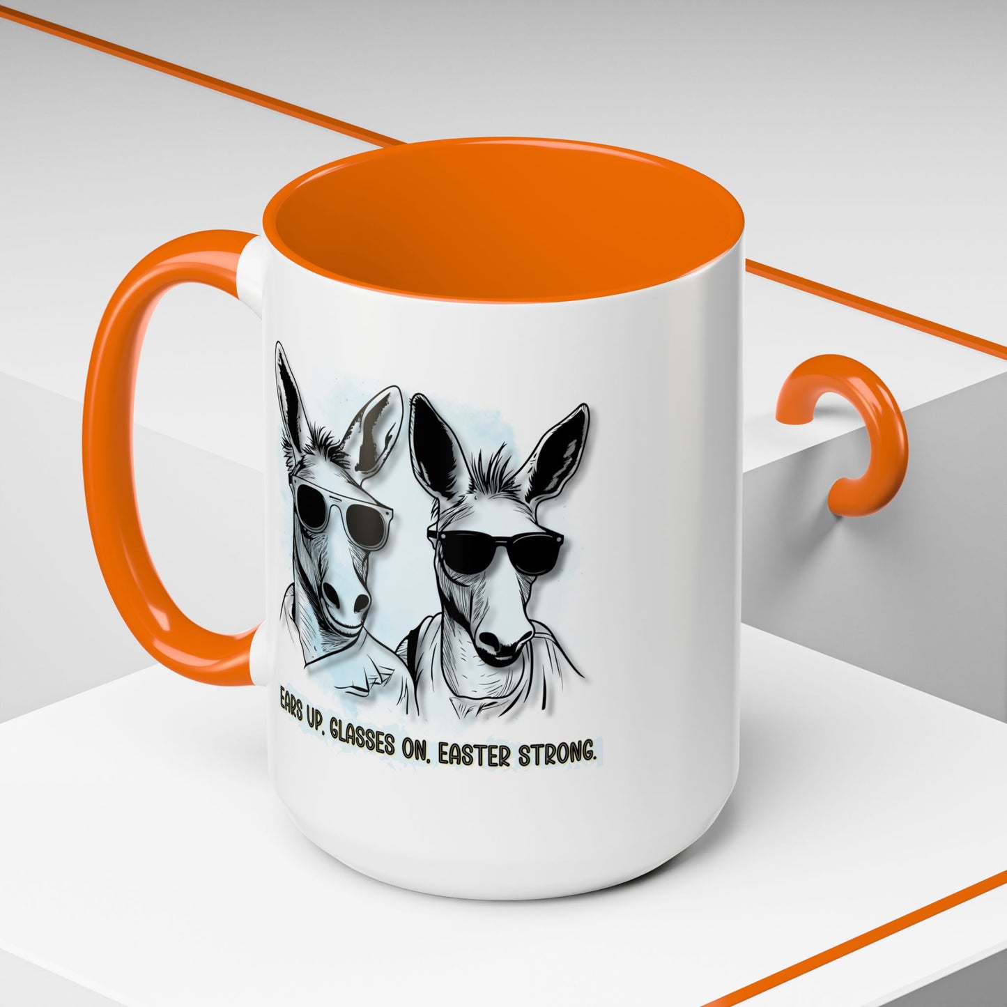 🐰✨ “Ears Up, Glasses On, Easter Strong” Accent Coffee Mug (11, 15oz)
