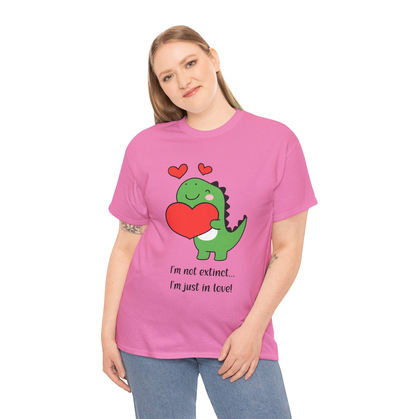 Dinosaur Love Unisex Heavy Cotton Tee - Cute Graphic Tee for Valentine's Day