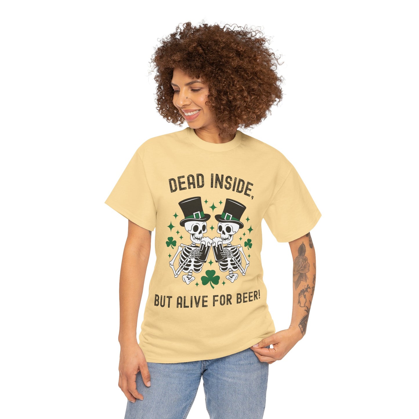 Dead Inside, But Alive For Beer! Skeleton Beer Unisex Heavy Cotton Tee