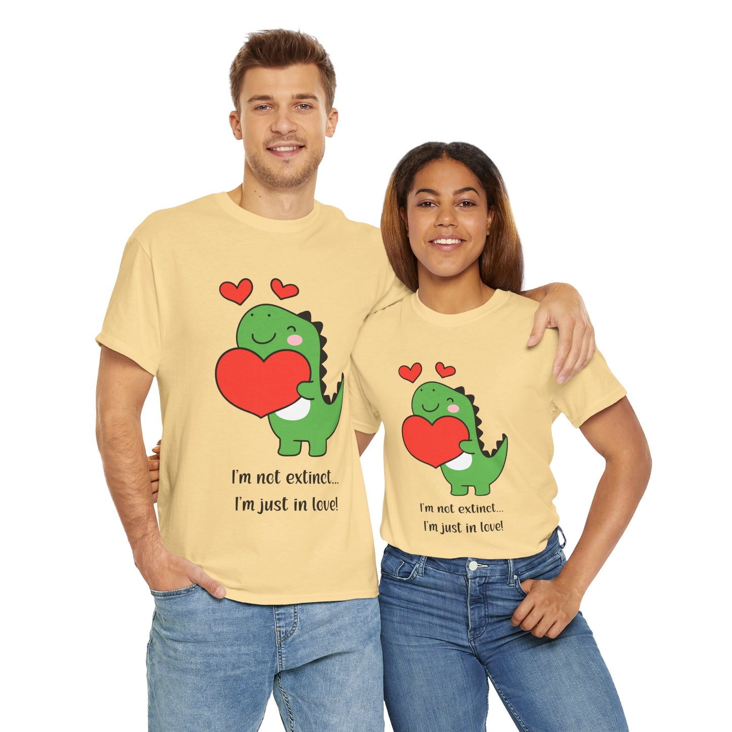 Dinosaur Love Unisex Heavy Cotton Tee - Cute Graphic Tee for Valentine's Day