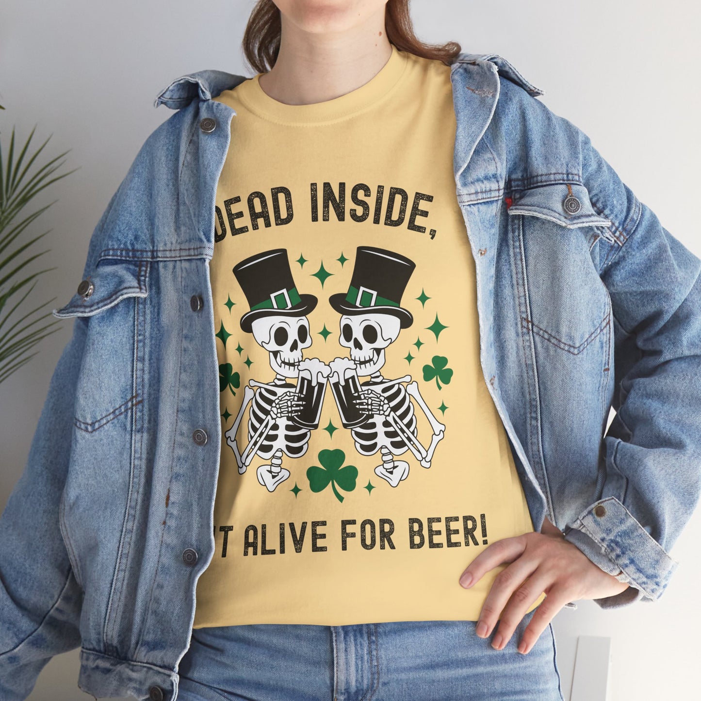 Dead Inside, But Alive For Beer! Skeleton Beer Unisex Heavy Cotton Tee