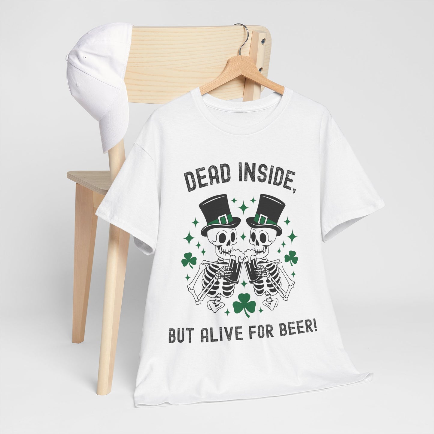 Dead Inside, But Alive For Beer! Skeleton Beer Unisex Heavy Cotton Tee