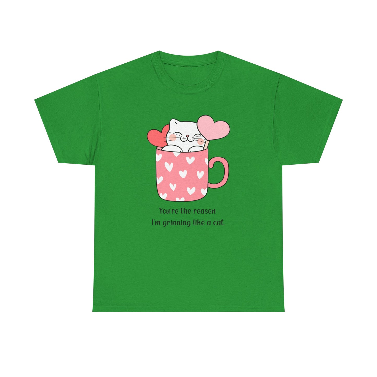 Cute Cat Love Unisex Heavy Cotton Tee - You're the Reason I’m Grinning Like a Cat!