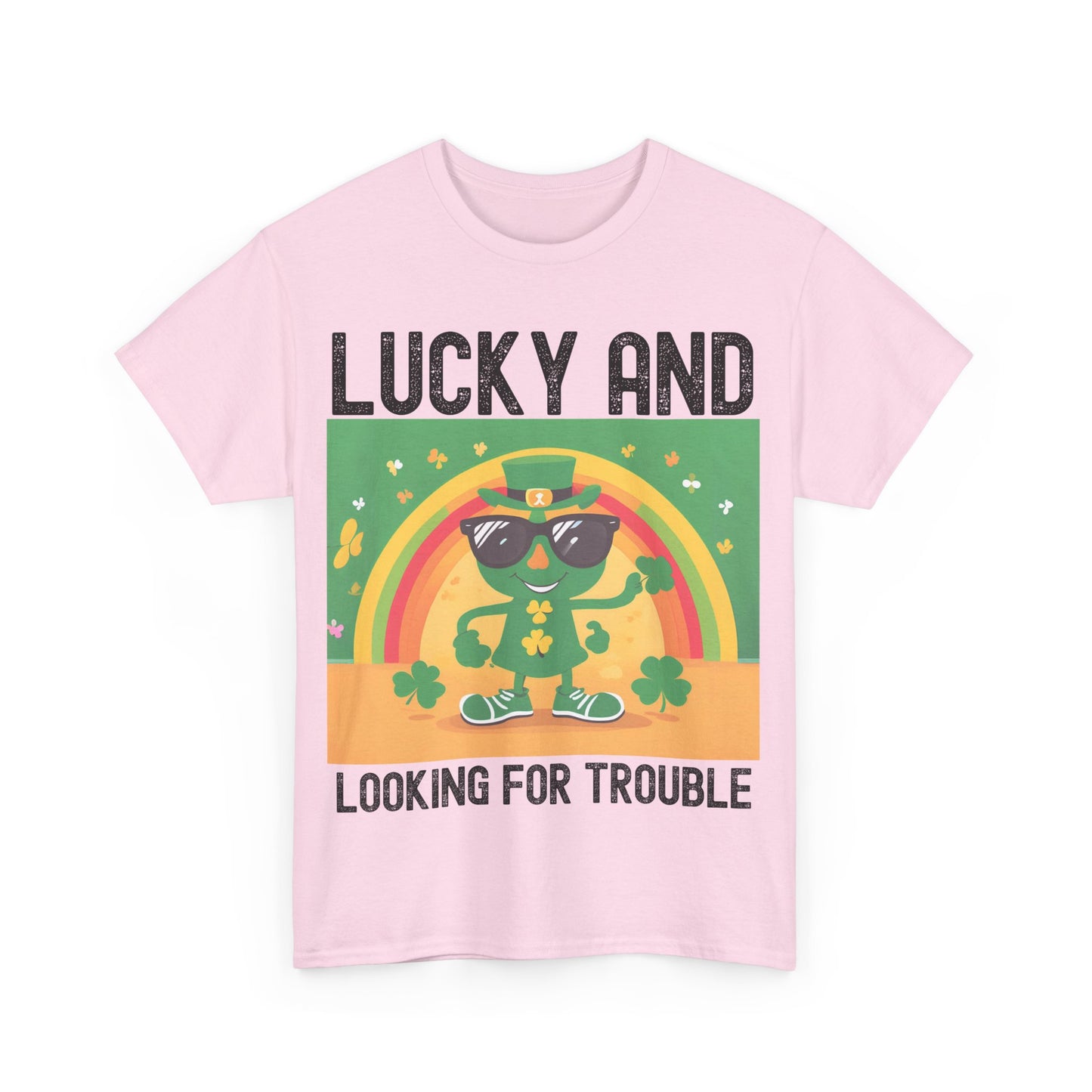 Lucky and Looking for Trouble Unisex Heavy Cotton Tee - Perfect for St. Patrick's Day Fun!