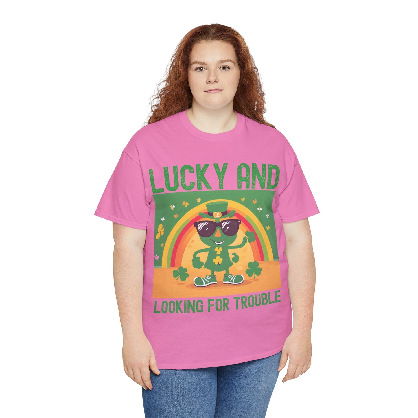 Lucky and Looking for Trouble Unisex Heavy Cotton Tee - Perfect for St. Patrick's Day Fun!