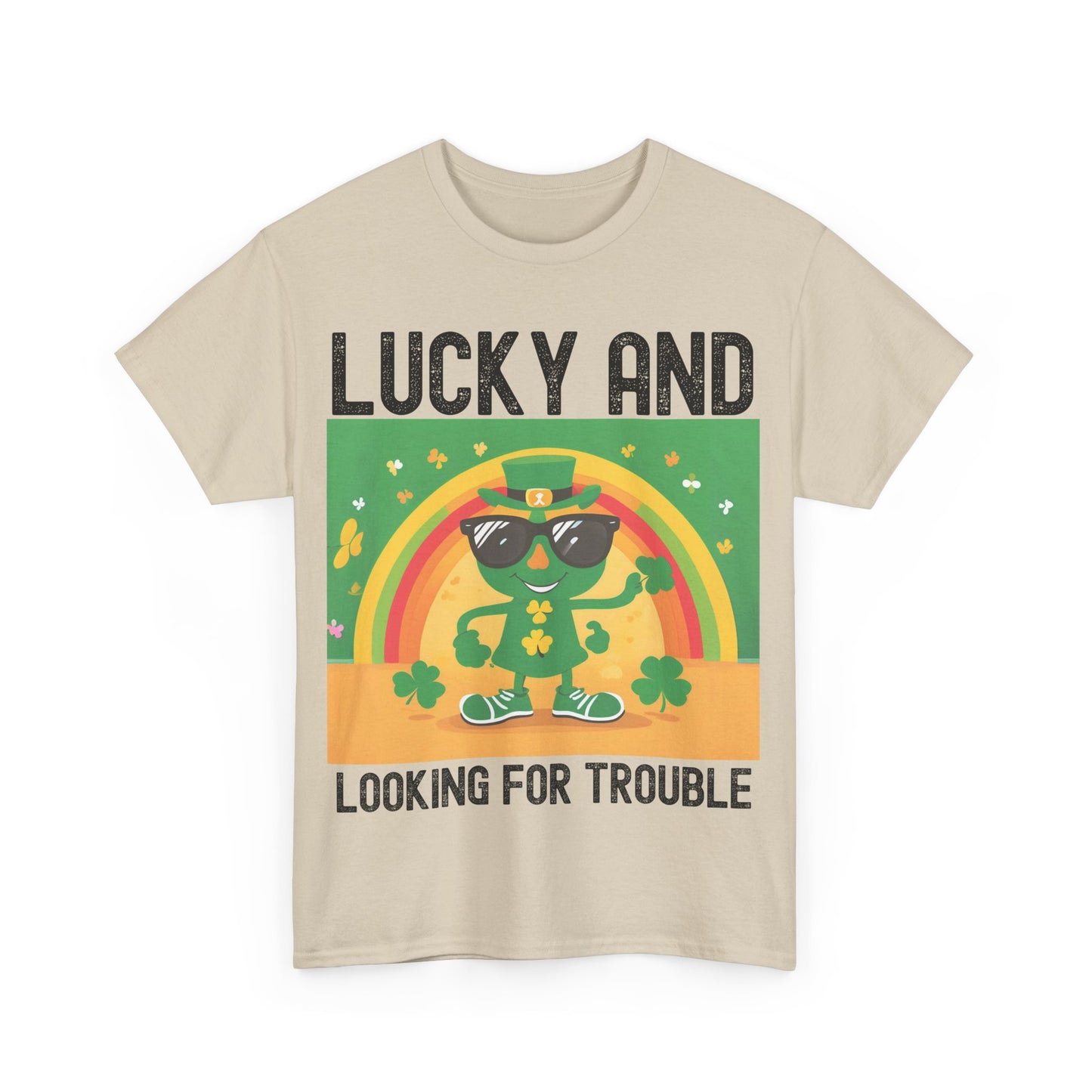 Lucky and Looking for Trouble Unisex Heavy Cotton Tee - Perfect for St. Patrick's Day Fun!