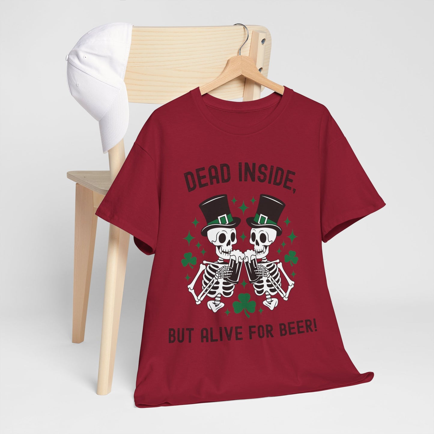 Dead Inside, But Alive For Beer! Skeleton Beer Unisex Heavy Cotton Tee