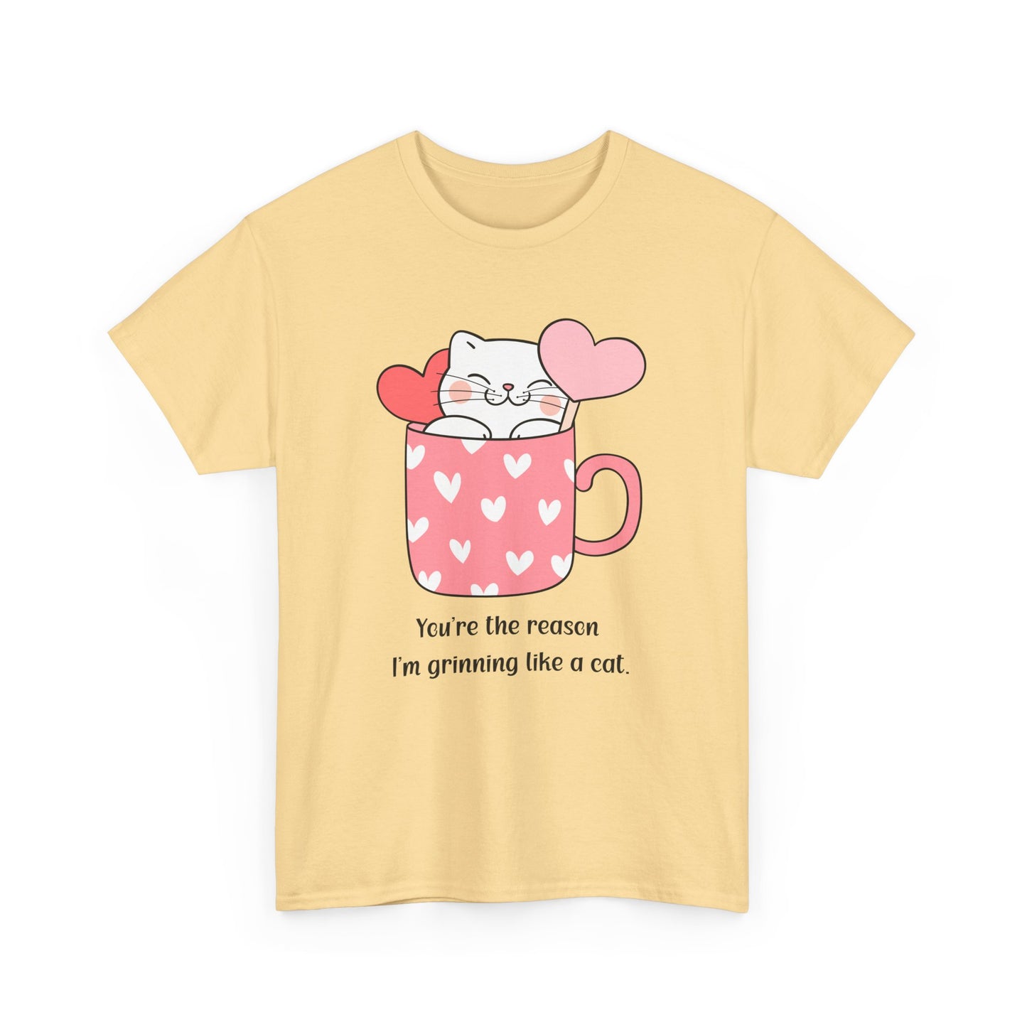 Cute Cat Love Unisex Heavy Cotton Tee - You're the Reason I’m Grinning Like a Cat!