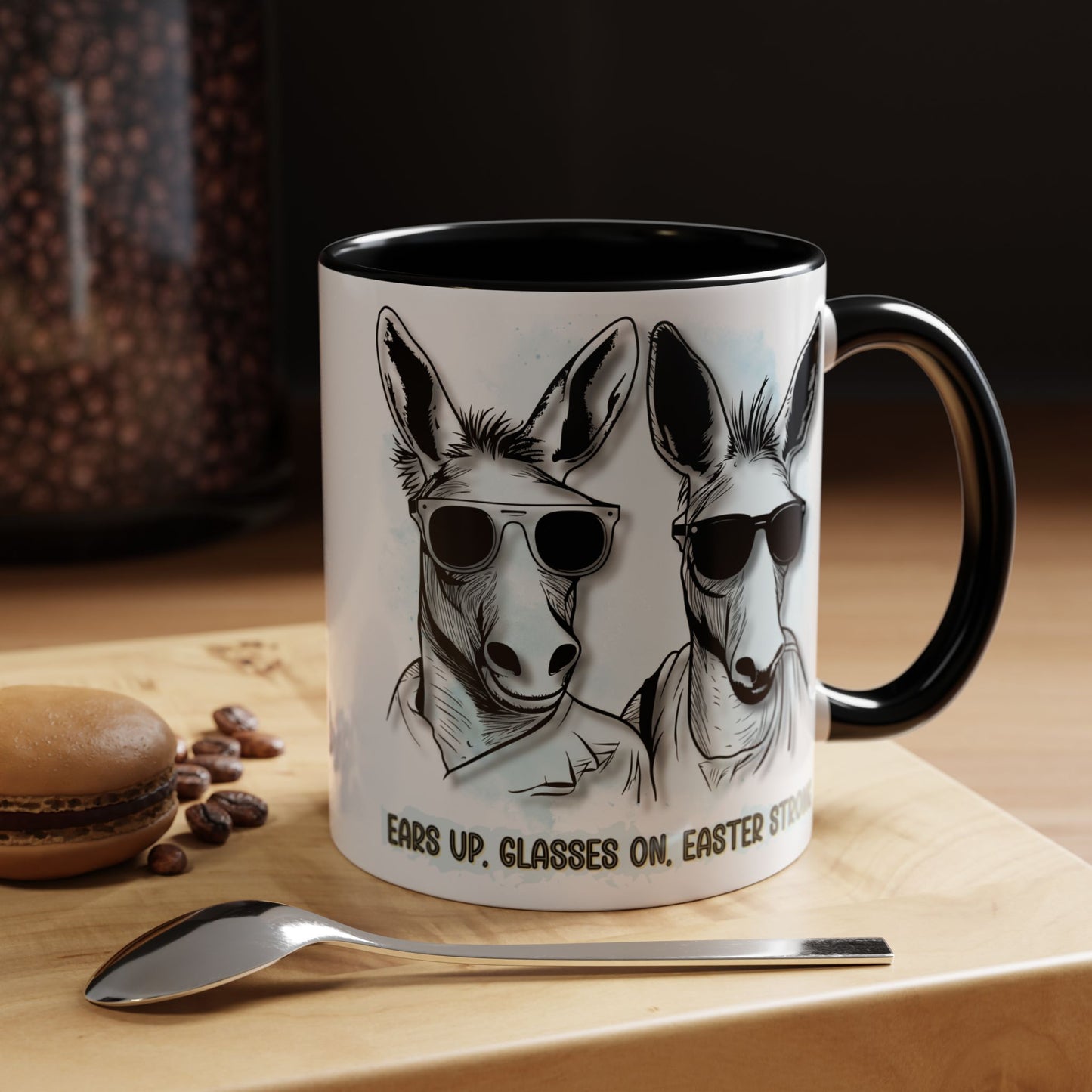 🐰✨ “Ears Up, Glasses On, Easter Strong” Accent Coffee Mug (11, 15oz)