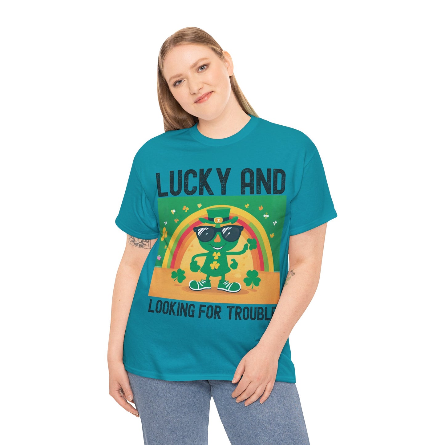 Lucky and Looking for Trouble Unisex Heavy Cotton Tee - Perfect for St. Patrick's Day Fun!