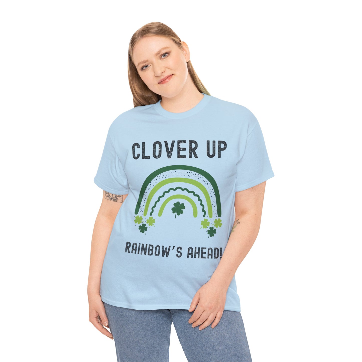 Clover Up, Rainbow's Ahead - Unisex Heavy Cotton Tee - St. Patrick's Day Shirt