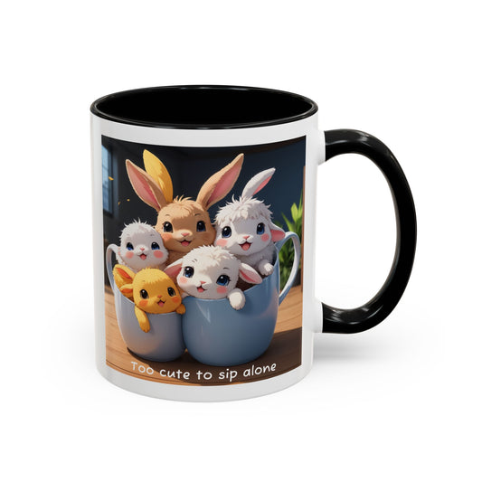 Some Bunnies in a Cup – Cute Anime Mug (Accent Colors) - Accent Coffee Mug (11, 15oz)