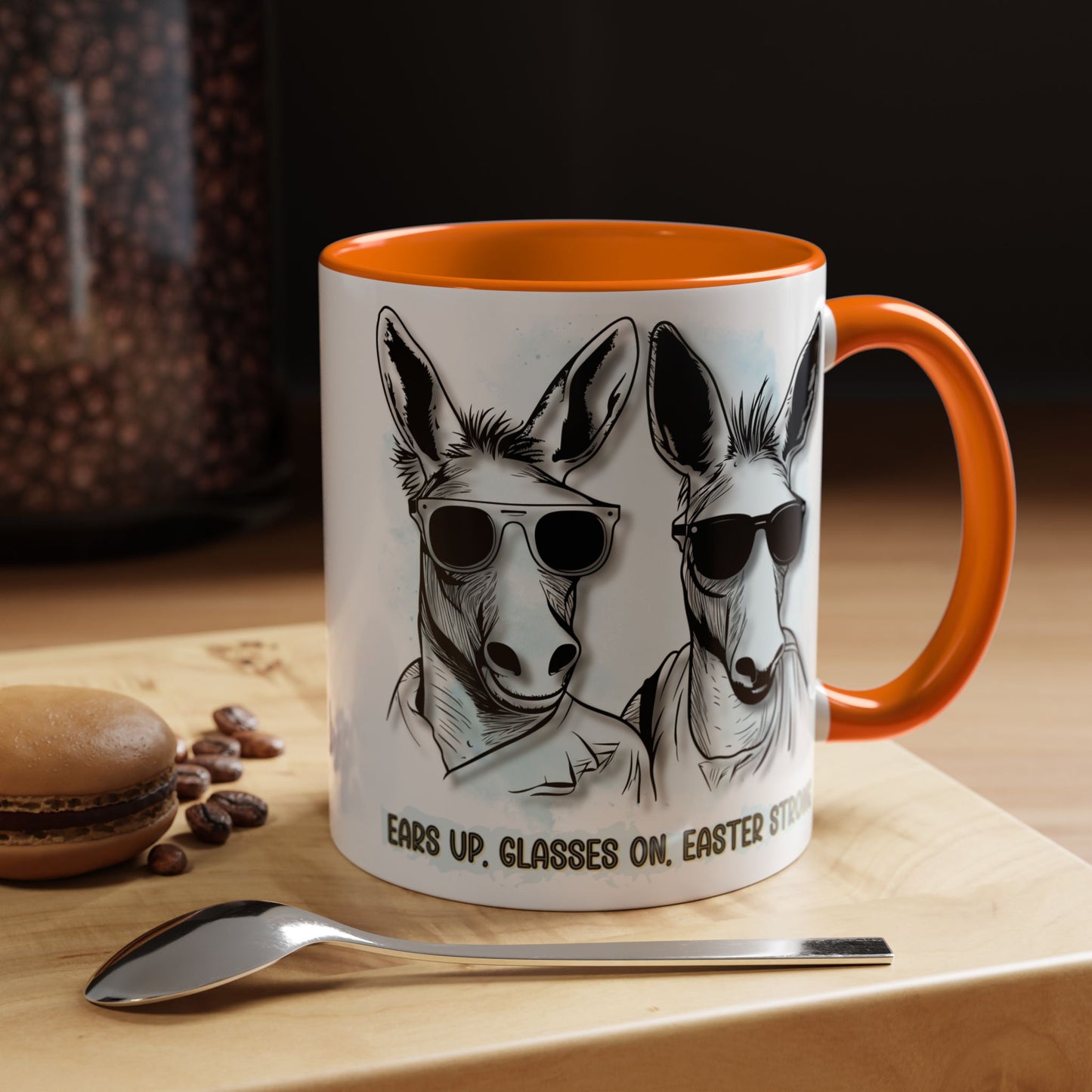 🐰✨ “Ears Up, Glasses On, Easter Strong” Accent Coffee Mug (11, 15oz)