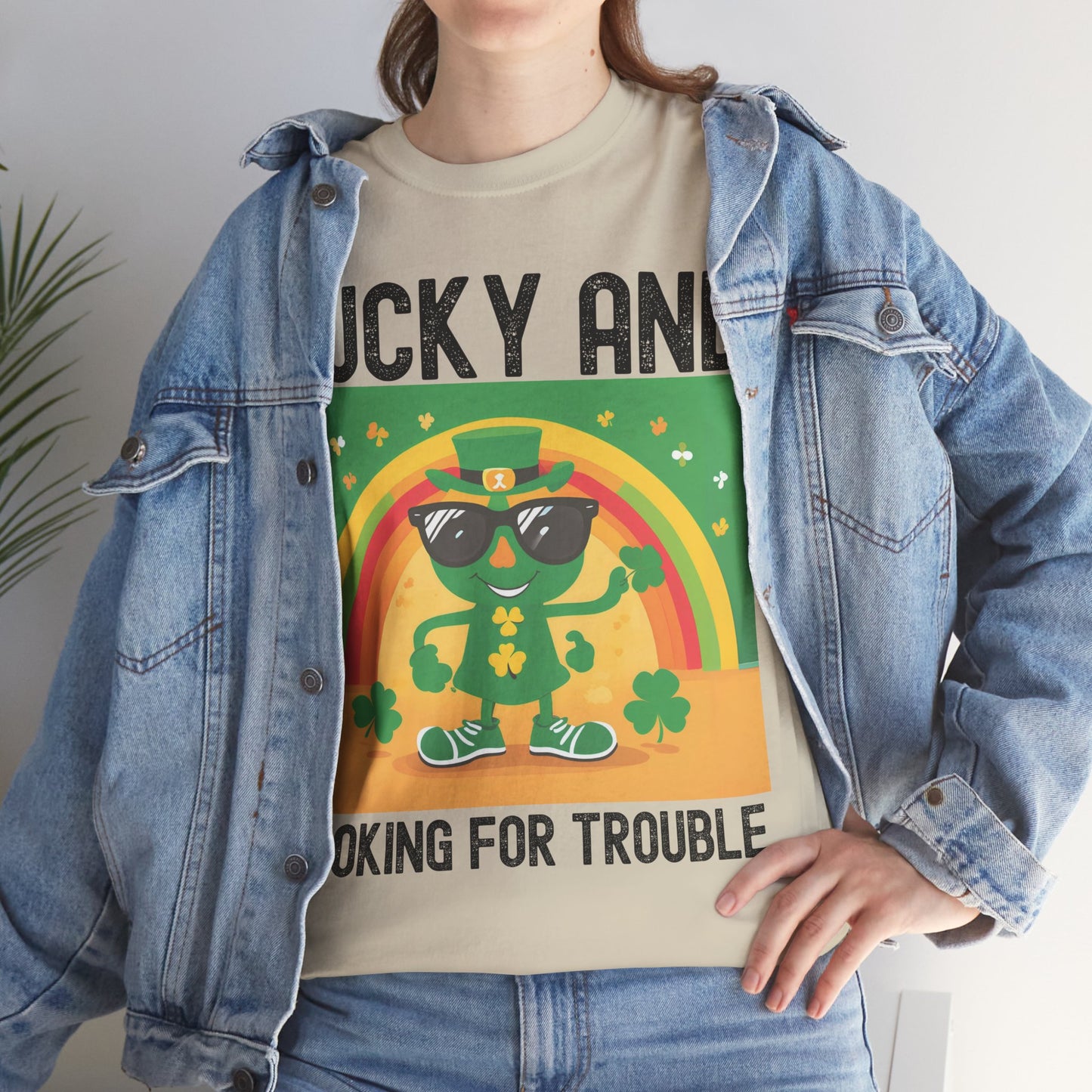 Lucky and Looking for Trouble Unisex Heavy Cotton Tee - Perfect for St. Patrick's Day Fun!