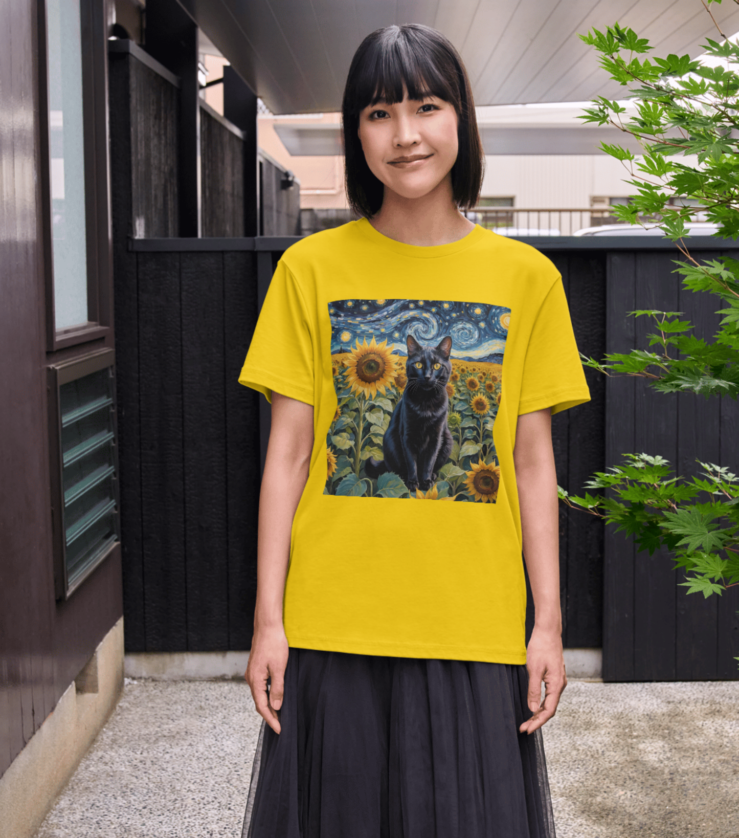 Sunflower Majesty – Cat Van Gogh Style T-Shirt - Unisex Softstyle T-Shirt