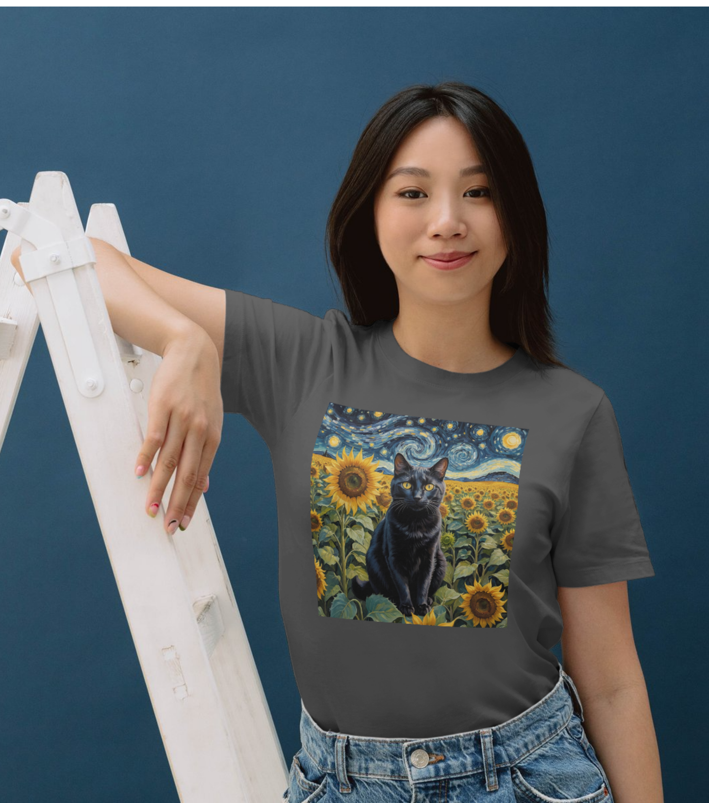 Sunflower Majesty – Cat Van Gogh Style T-Shirt - Unisex Softstyle T-Shirt