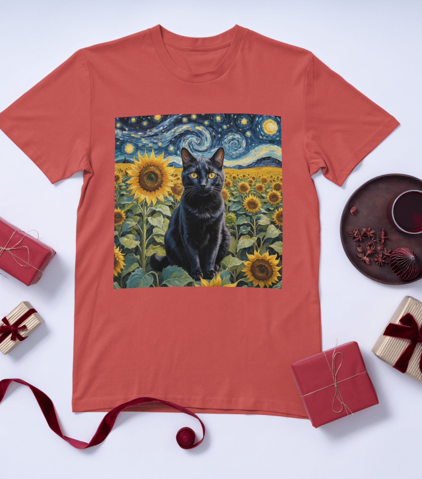 Sunflower Majesty – Cat Van Gogh Style T-Shirt - Unisex Softstyle T-Shirt