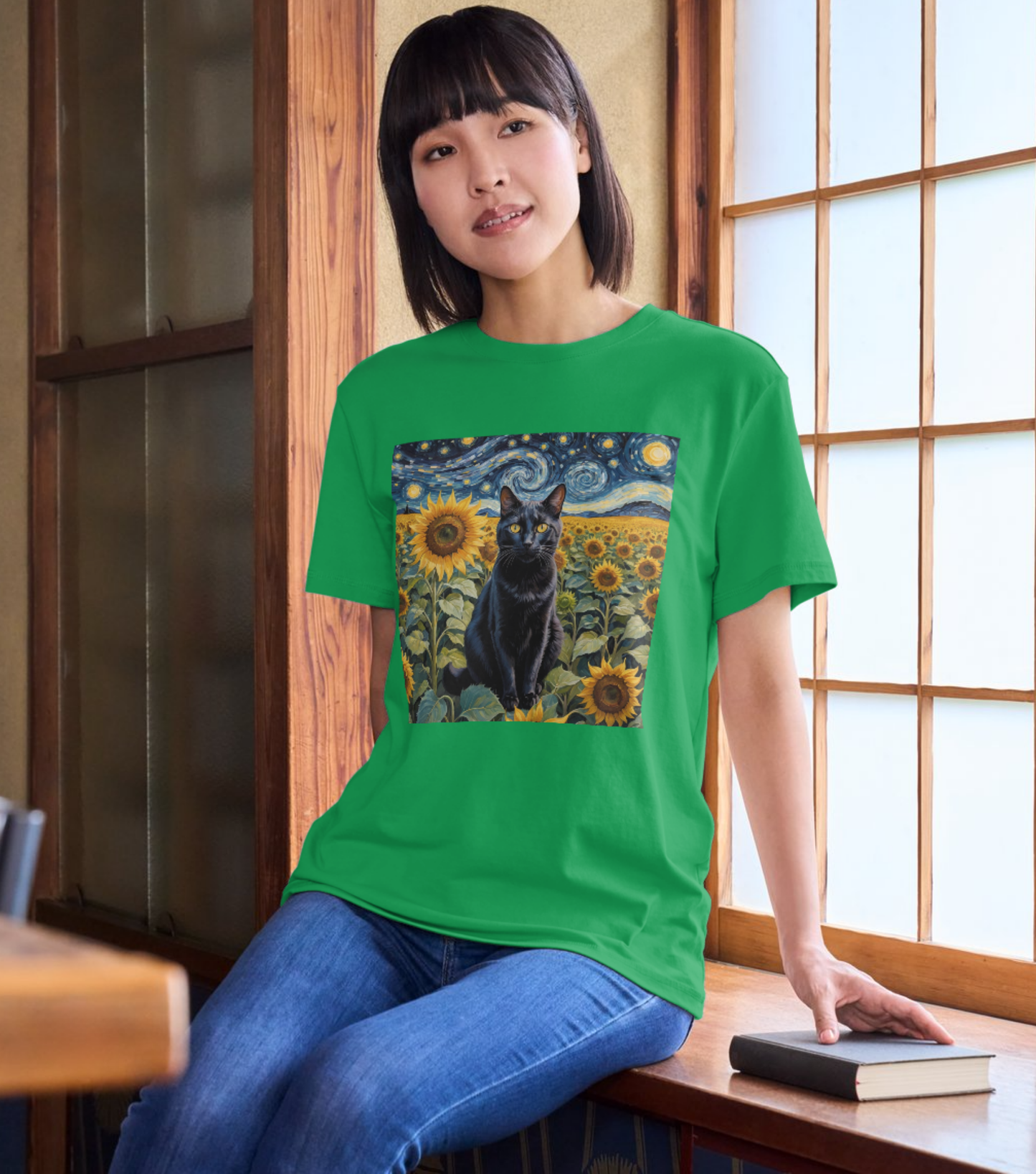 Sunflower Majesty – Cat Van Gogh Style T-Shirt - Unisex Softstyle T-Shirt