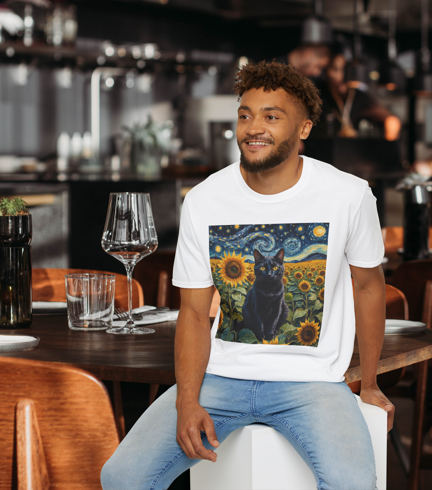 Sunflower Majesty – Cat Van Gogh Style T-Shirt - Unisex Softstyle T-Shirt